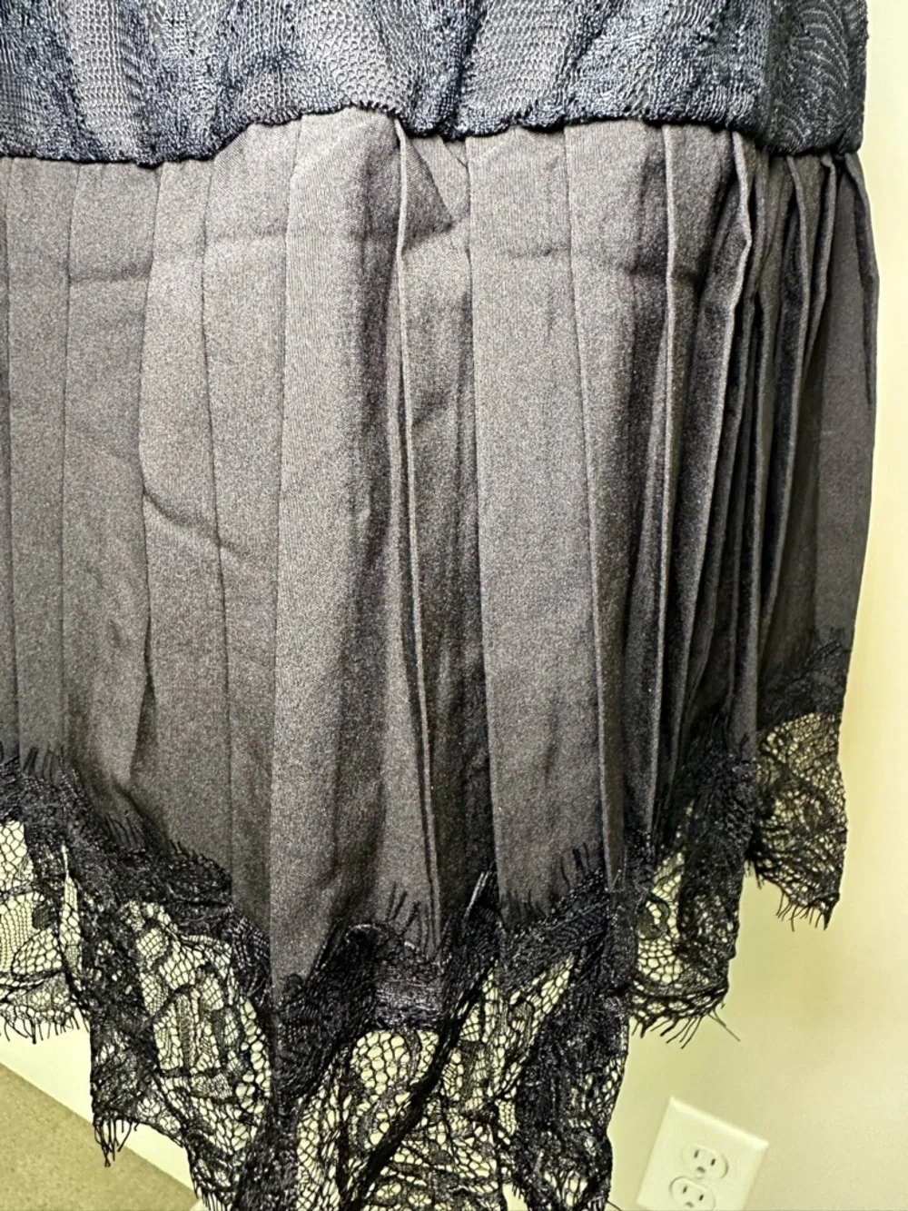 Black Pleated Lace‎ Trim Mini Skirt Built-In Shorts Goth Grunge Country Large